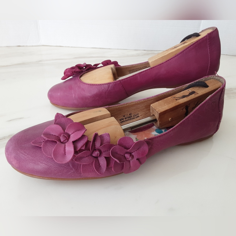 BORN Pink Leather Flower Ballet Flats Sz 10 - Picture 2 of 11